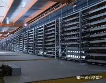 Vast cryptocurrency mining farm with hundreds of rigs operating