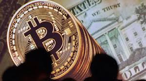 Bitcoin logo superimposed on an Asian cityscape